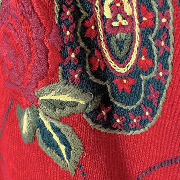 Vintage Herman Geist Ramie Cotton Hand Embroidered Paisley Floral Mock Neck - Picture 11 of 16